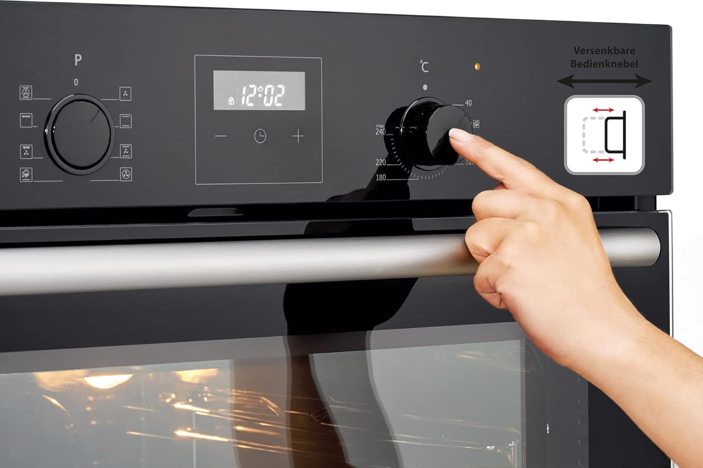 Bomann Four Encastrable Autark EBO 7906 - Avec Nettoyage Vapeur, Air Chaud 3D, Recirculation, Grill, Chaleur Haut/Bas, Contrôle Tactile, Écran LED, Minuterie, Sécurité Enfant - Noir