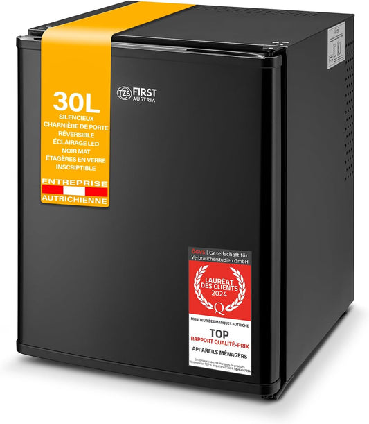 TZS First Austria Mini Frigo De Chambre 30L - Petit Frigo Pratique Et Compact - Idéal Pour Chambre, Bureau - Mini Réfrigérateur Économique En Énergie, Noir
