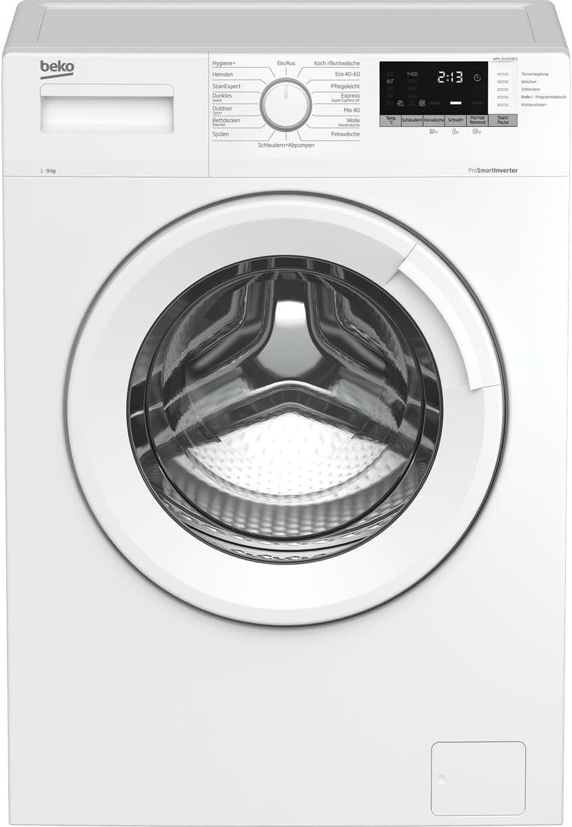 Beko WML91433NP1 B100 Machine À Laver 9 Kg Avec Écran Multifonction Avec Départ Différé, Fonction Addxtra, Retrait Des Poils D'Animaux Domestiques, Fonction De Rajout, Blanc