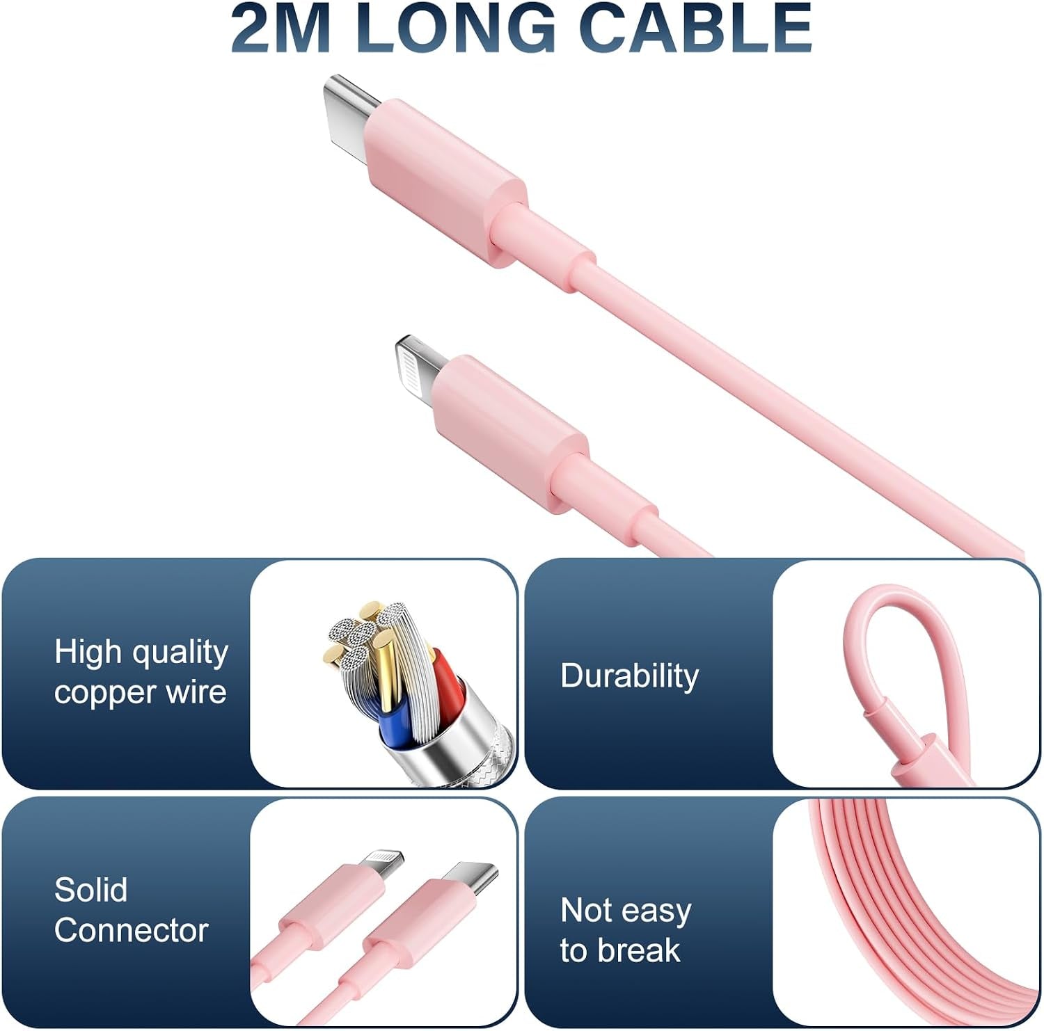 Chargeur Rapide Pour Iphone 14 13 12 11, Lot De 2 PD 3.0 Prise USB C Rose | Avec 2M Cable Lightning for Iphone 14/14Pro/13/13 Mini/13 Pro/13Pro Max/12/12Pro/12 Pro Max/11/11 Pro/ 11 Promax