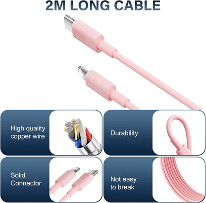 Chargeur Rapide Pour Iphone 14 13 12 11, Lot De 2 PD 3.0 Prise USB C Rose | Avec 2M Cable Lightning for Iphone 14/14Pro/13/13 Mini/13 Pro/13Pro Max/12/12Pro/12 Pro Max/11/11 Pro/ 11 Promax