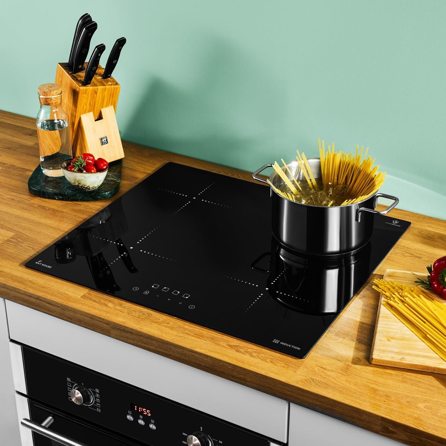 Cuisinière 60Cm Four Encastrable BO8805SS | 59Cm Plaque Induction IH85900RL | Gril | Air Chaud | Timer Automatique | Double Vitrage D'Isolation Thermique | Sécurité Enfant | SET8805IH859RL