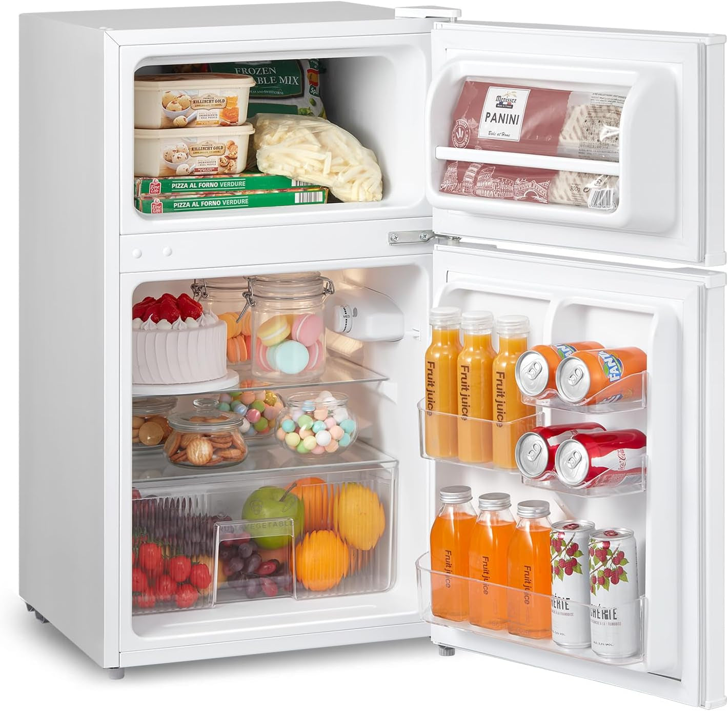 ' 87L Frigo Congelateur, Petit Frigo, Refrigerateur Combi, Blanc | Réfrigérateur Combi, Avec Éclairage, Étagères Amovibles, Thermostats Réglables, Portes Réversibles
