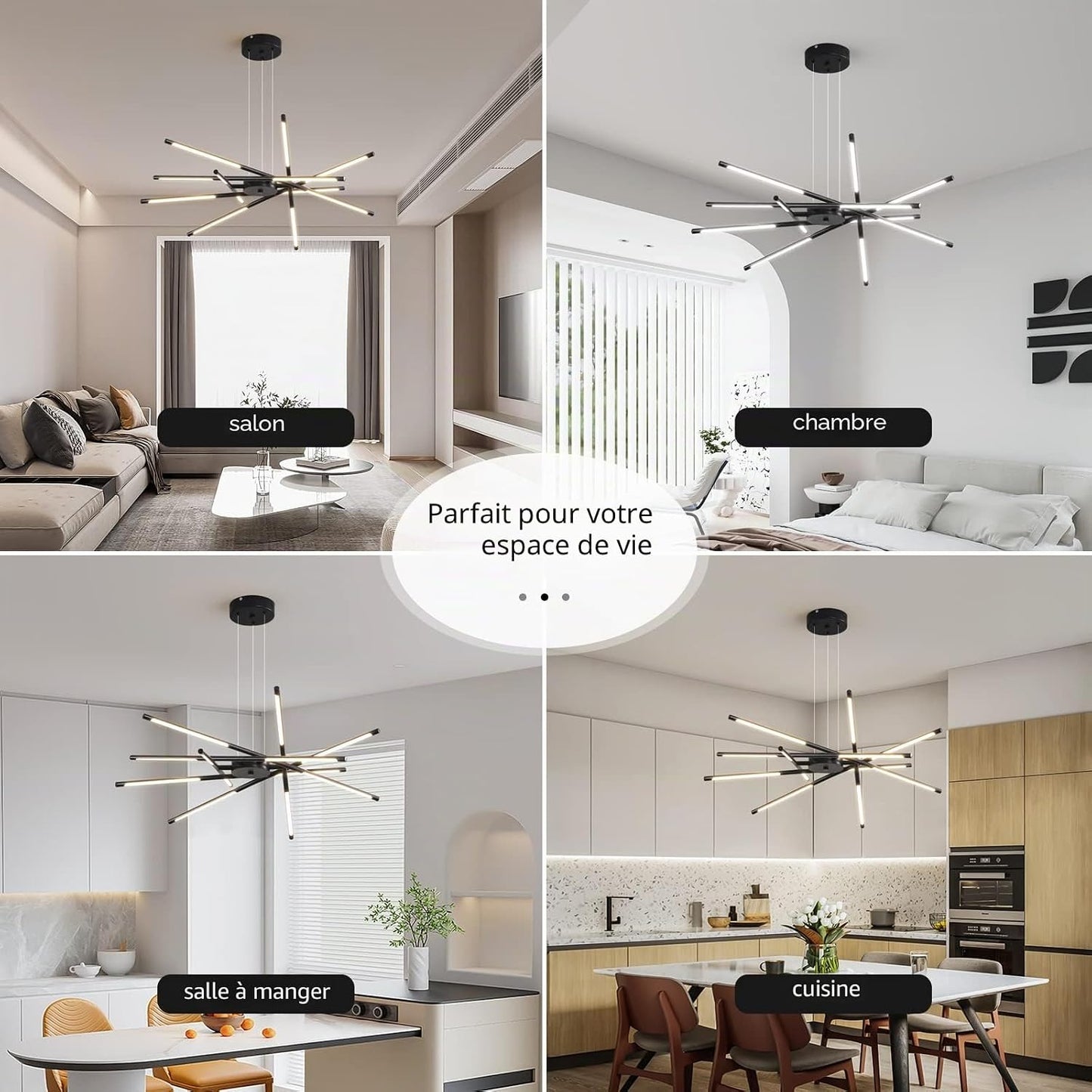 Lustre Moderne À LED Spoutnik, Noir/Doré, Plafonnier Industriel À Suspendre Avec 12 Têtes Pour Salon, Salle À Manger, Cuisine, Chambre À Coucher