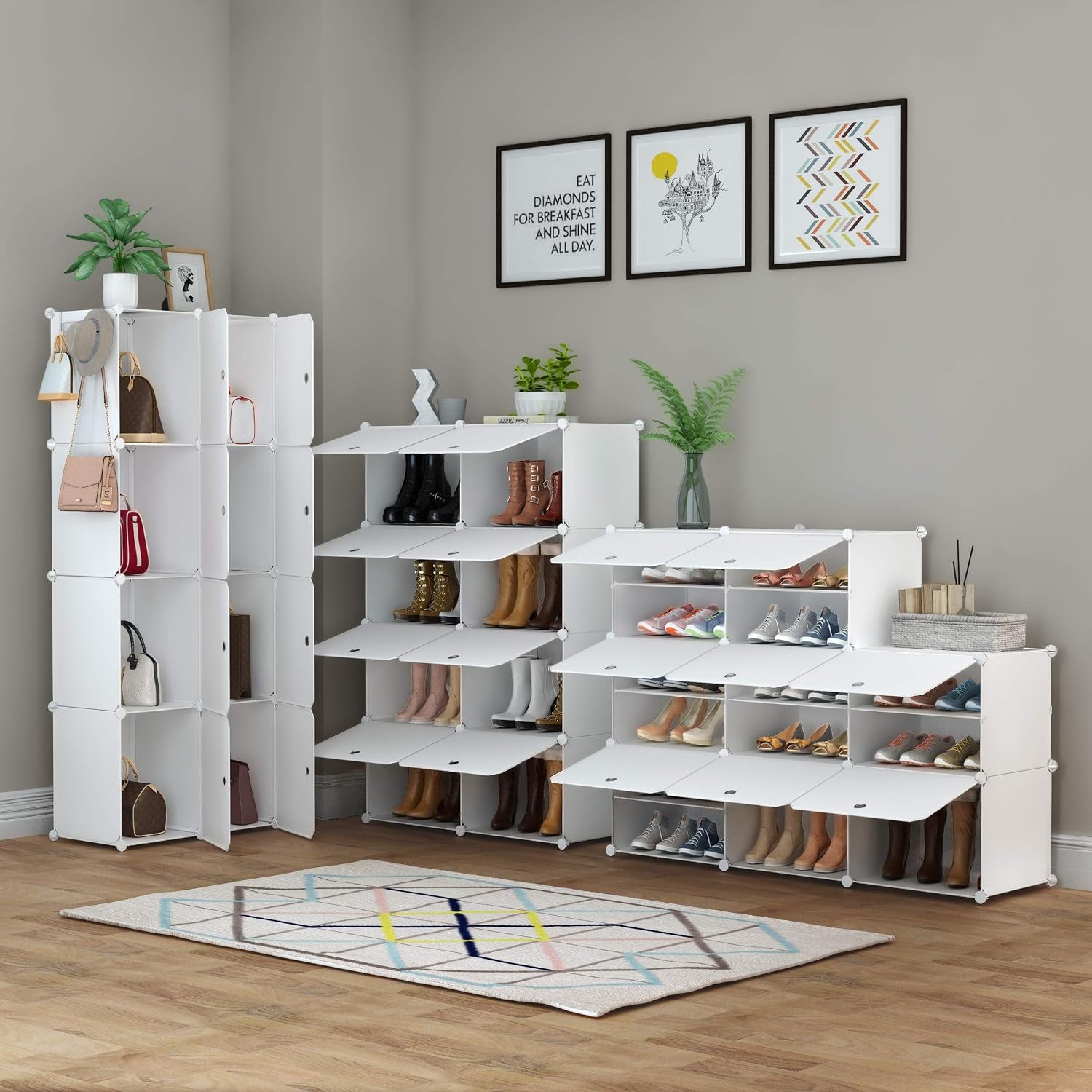 Meuble Chaussure, 7 Niveaux Rangement Chaussure 28 Paires Etagere Chaussure | Armoire a Chaussures Avec Porte Pour Entrée Salon Chambre