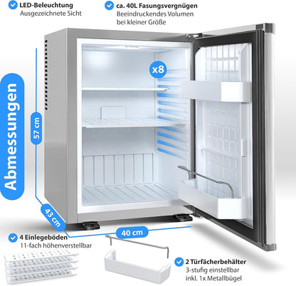 KESSER® Mini Réfrigérateur Avec Serrure, Mini Bar De 40 L, Silencieux, 22 DB, Verrouillable, Chambre À Coucher, Butée De Porte Amovible, Env. 4 À 16 °C, Hauteur 57 Cm, Éclairage Intérieur