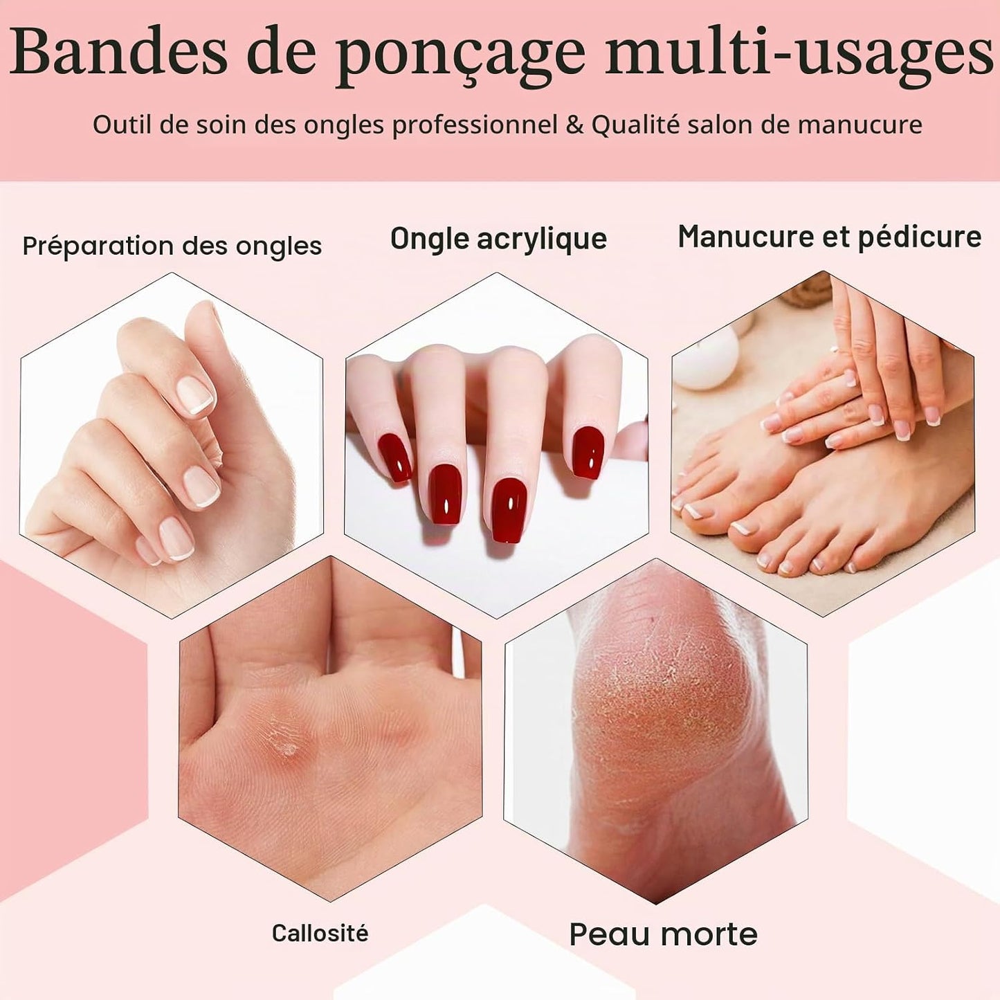 Ponceuse À Ongles, 100Pcs Mini Bands,For Acrylic Nail Gel Removal, Plastic Polishing Manicure,Petites Planches À Polir Les Ongles #240 Rose