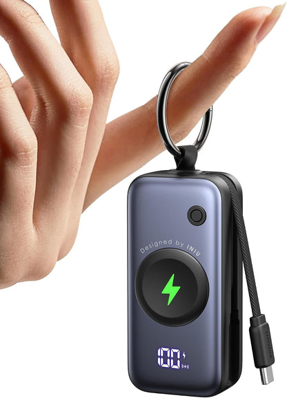 Power Bank Pour Apple Watch, Mini 5000Mah 20W Charge Rapide Chargeur | Batterie Externe Avec Câble Intégré, Mince Batterie Avec Porte-Clés Et LCD Pour Iwatch 10/9/8/Ultra2/Ultra, Iphone 17 16 Etc