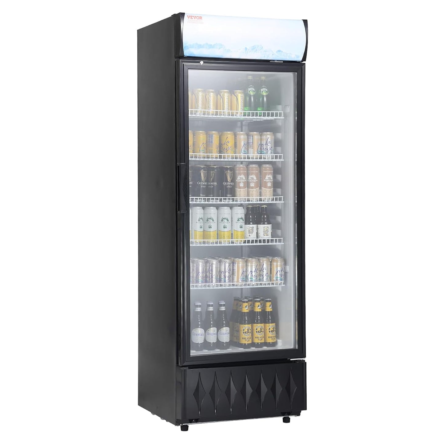 Réfrigerateur À Boissons Commercial 345 L Frigo Vitrine Température 0-10 ℃Armoire À Boisson Réfrigérée Avec 5 Étagères Réglables Et Caisson Lumineux Personnalisable Pour Magasin Supermarché Bar
