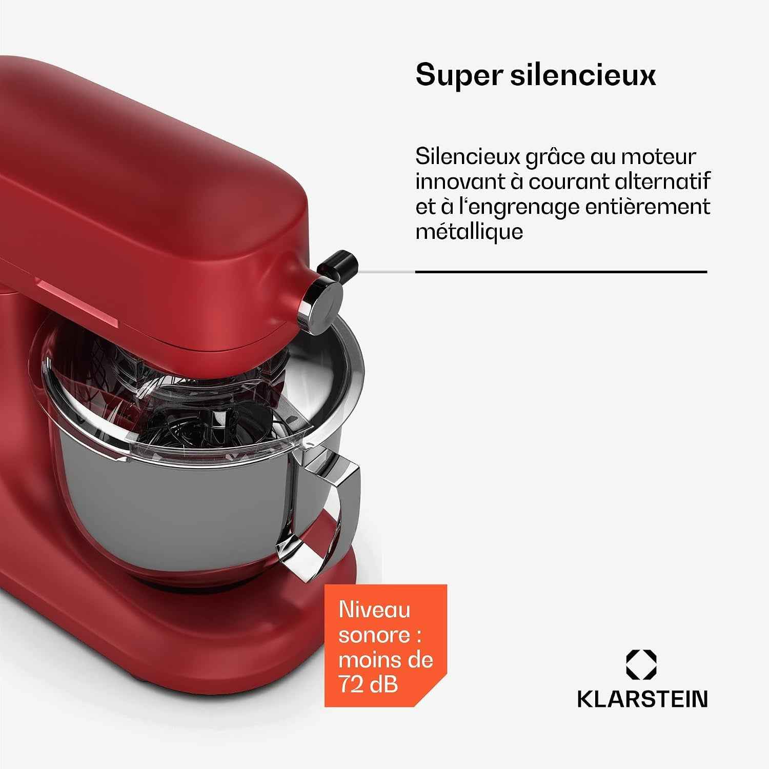 Klarstein Chiara Robot De Cuisine Multifonctions – 1600 W, Bol Inox 5 L, 12 Vitesses, Écran Tactile LCD, Silencieux ≤ 72 Db, Accessoires Lavables, Set De Pâtisserie, Boîtier En Aluminium Moulé, Rouge
