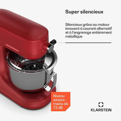 Klarstein Chiara Robot De Cuisine Multifonctions – 1600 W, Bol Inox 5 L, 12 Vitesses, Écran Tactile LCD, Silencieux ≤ 72 Db, Accessoires Lavables, Set De Pâtisserie, Boîtier En Aluminium Moulé, Rouge