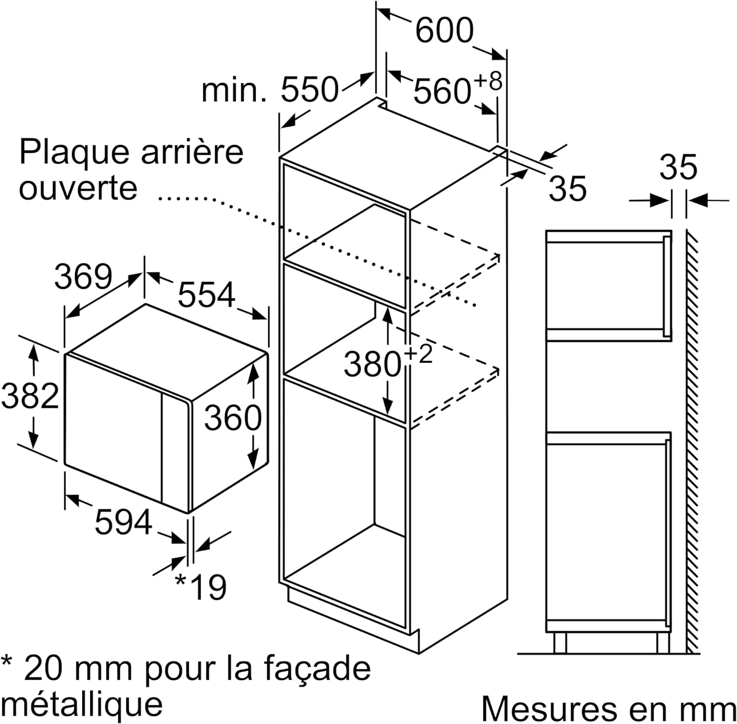 BFL554MB0 - Série 6 - Micro-Ondes Intégrable, 59 X 38 Cm, 25 Litres, Noir