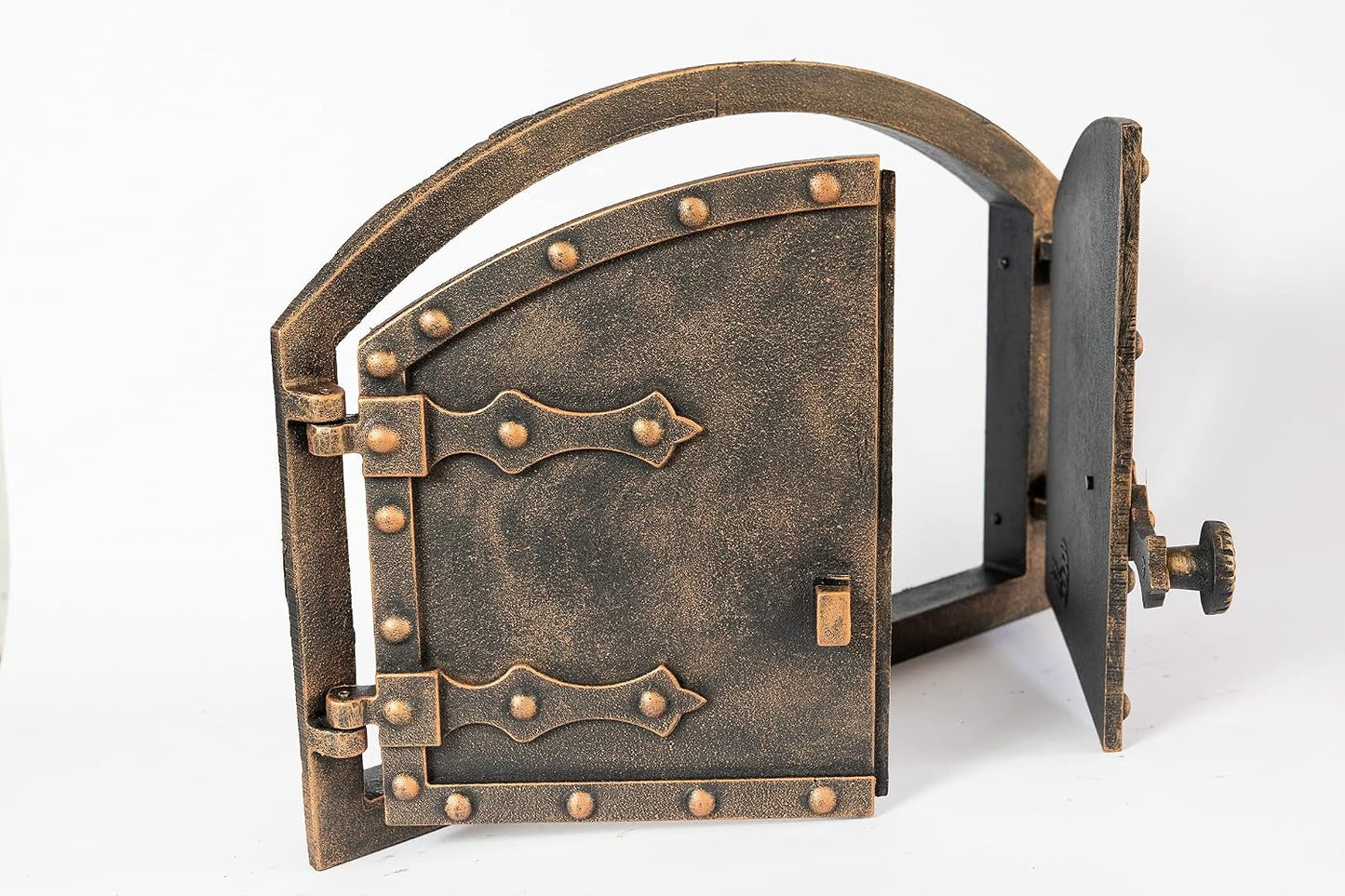 Porte De Four Double En Fonte Avec Thermomètre 500 °C, Avec Loquet De Porte, Aspect Rivet, Porte De Four À Pizza - Four À Pain - Porte De Four En Pierre, 53,2 X 5,5 X 35,5 Cm, Peinture Cuivrée