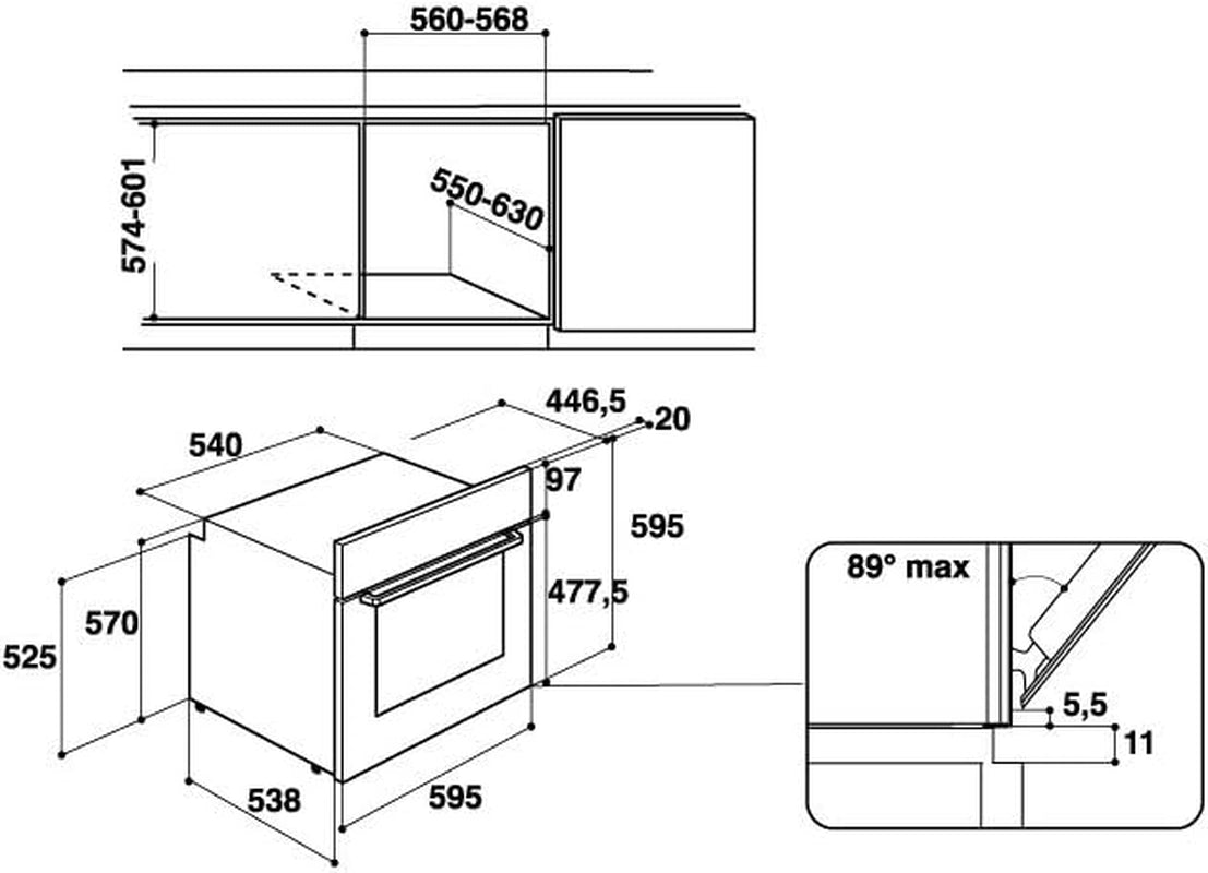 Hotpoint FA3 540 H IX HA Four Classe 3, 2900 W, 66 L, Métal