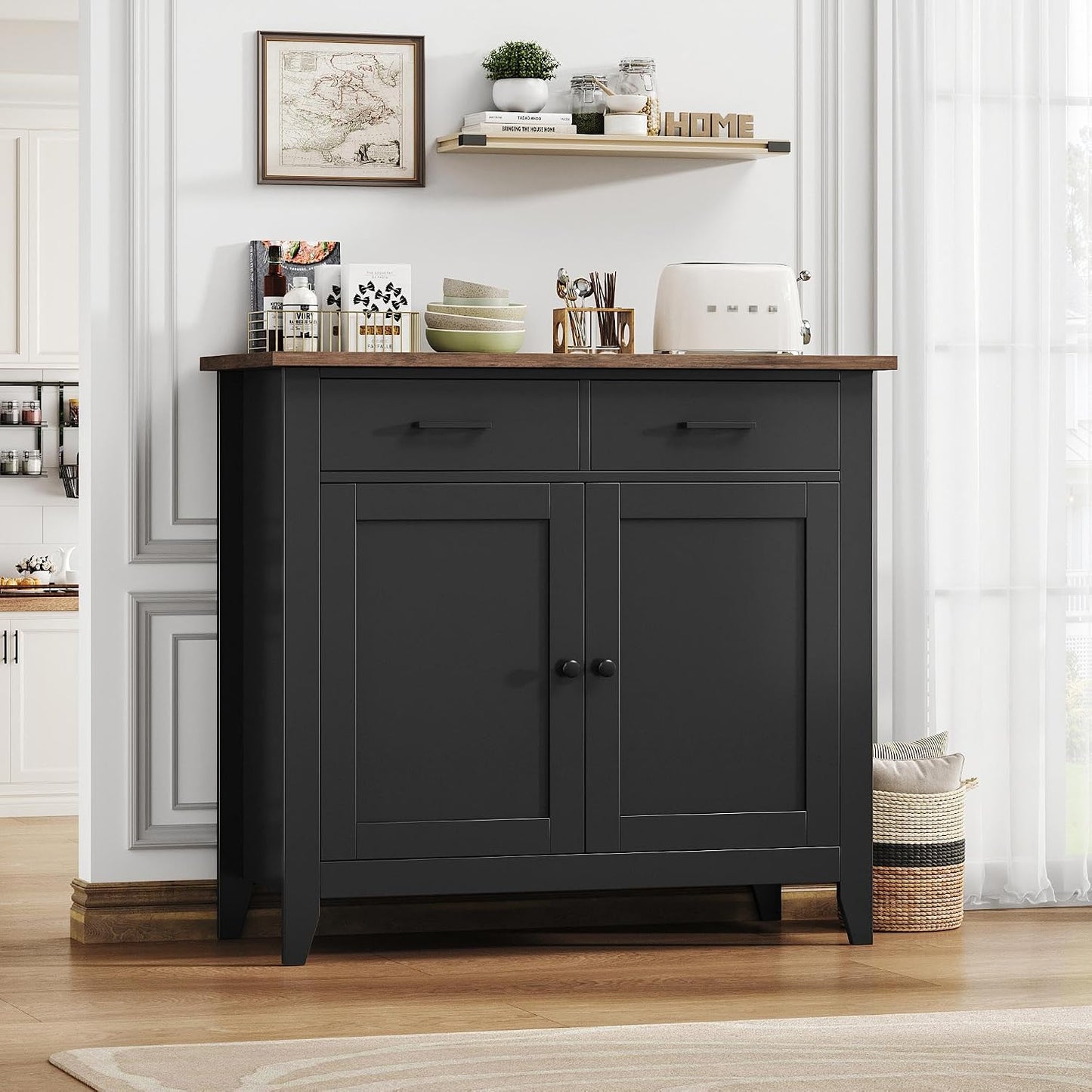 Meuble De Rangement, Buffet Cuisine, Placard De Salle À Manger | Buffet Avec 2 Portes Et 2 Tiroirs Salon 40P X 91L X 82H Cm, Blanc/Noir/ Vert/ Bleu