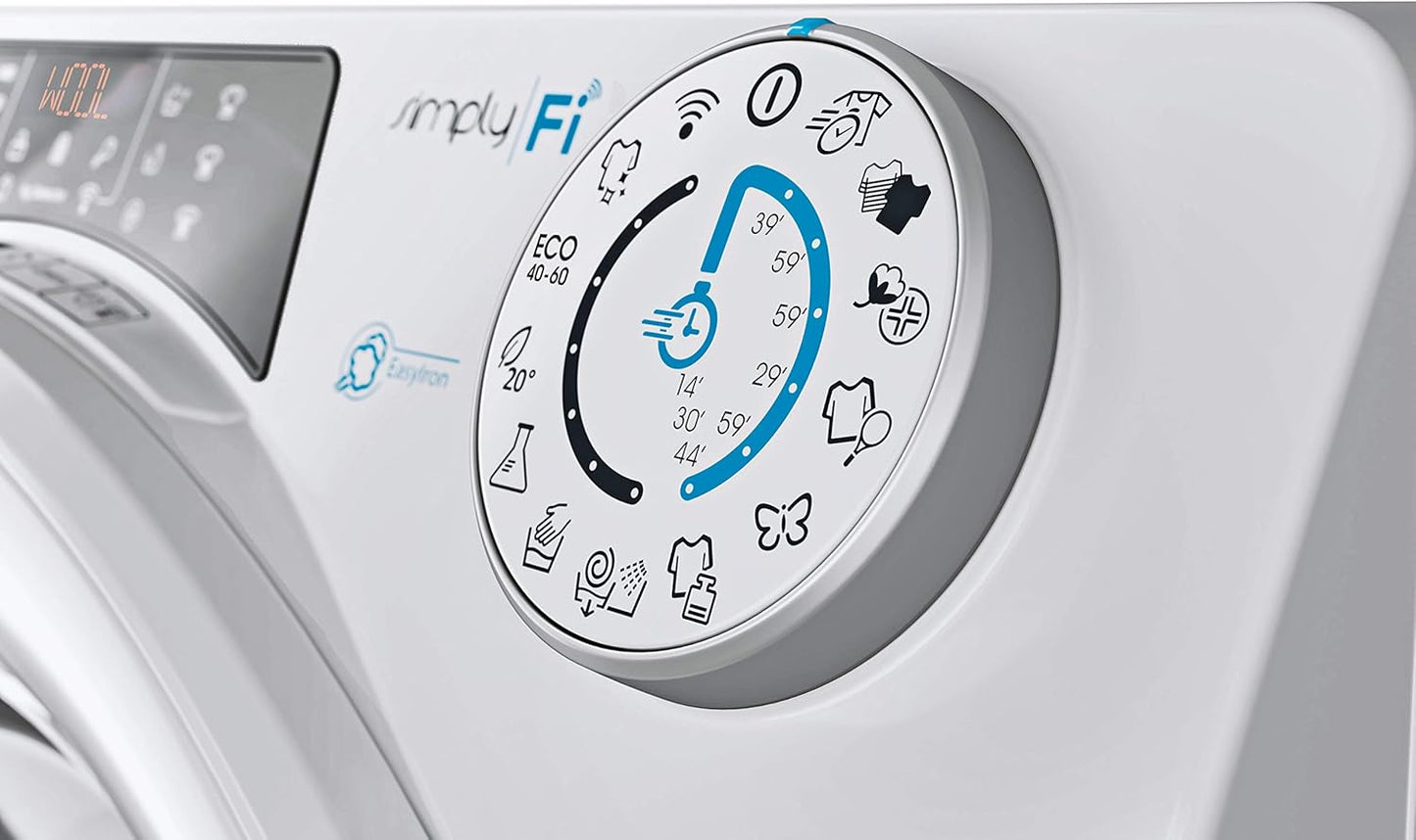Rapidó RO 1284DWME/1-S – Lave Linge 8 Kg, 9 Cycles Rapides, 1200 Tours/Min, Wi-Fi & Bluetooth, Moteur Inverter, Fonction Vapeur, 51 Db, Classe A+++-20% AB, Blanc