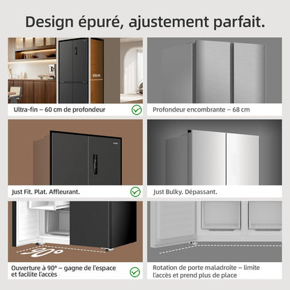 458L Frigo Américain 4 Portes Total No Frost Noir (CCD460NGE) | Silencieux 37Db, Froid Ventilé, Système Multiairflow, Congélateur -32°C, Zone Care + Space,Profondeur 600Mm