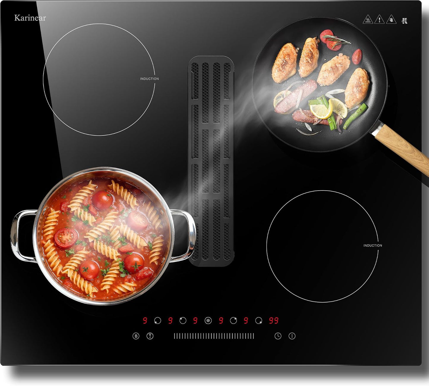 Plaque À Induction Avec Hotte Aspirante De 135W, Plaque Induction 4 Feux Encastrable 60CM, Fonction Booster, Minuterie, Pause, Table De Cuisson À Induction 6400W, 220V, Sans Prise