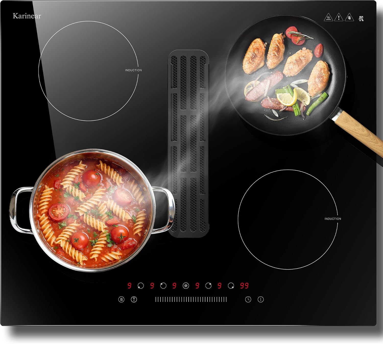 Plaque À Induction Avec Hotte Aspirante De 135W, Plaque Induction 4 Feux Encastrable 60CM, Fonction Booster, Minuterie, Pause, Table De Cuisson À Induction 6400W, 220V, Sans Prise