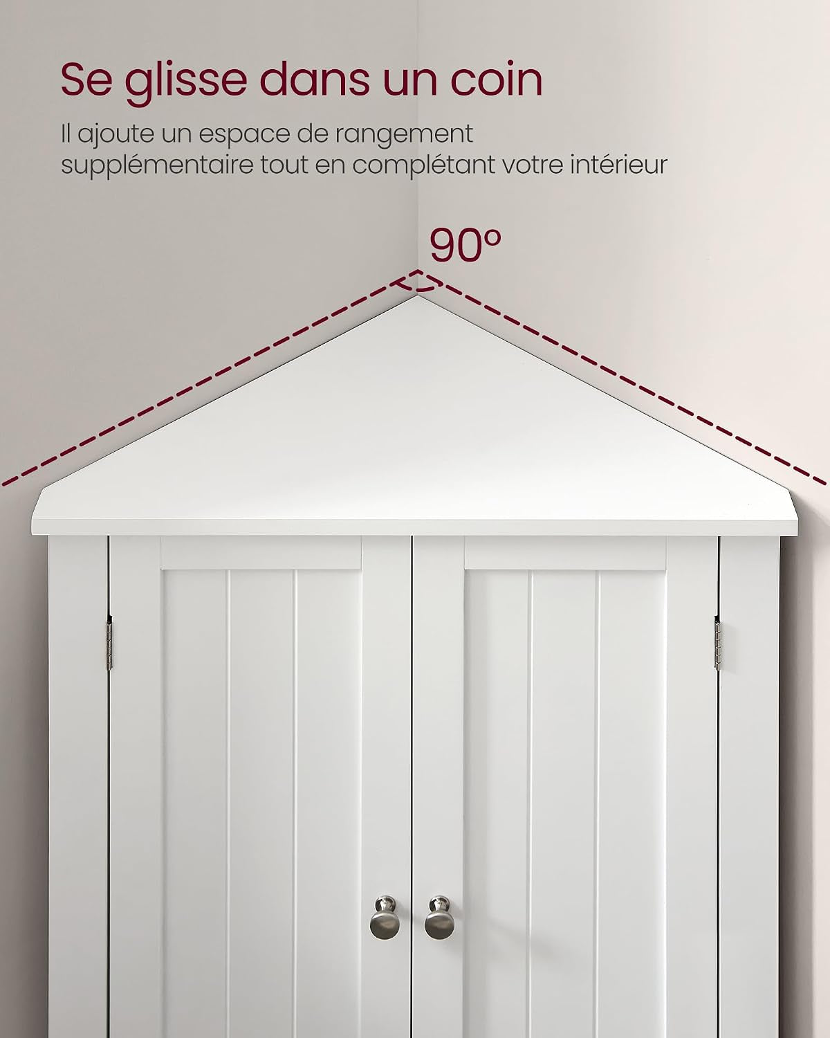 D’Angle, Meuble Portes Et Étagère Réglable, Pour Salle De Bain, Cuisine, Salon, Design Campagne Moderne, Blanc Nuage BBC844P31, 60 × 33,6 × 80 Cm