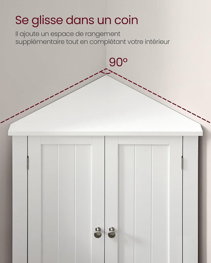 D’Angle, Meuble Portes Et Étagère Réglable, Pour Salle De Bain, Cuisine, Salon, Design Campagne Moderne, Blanc Nuage BBC844P31, 60 × 33,6 × 80 Cm