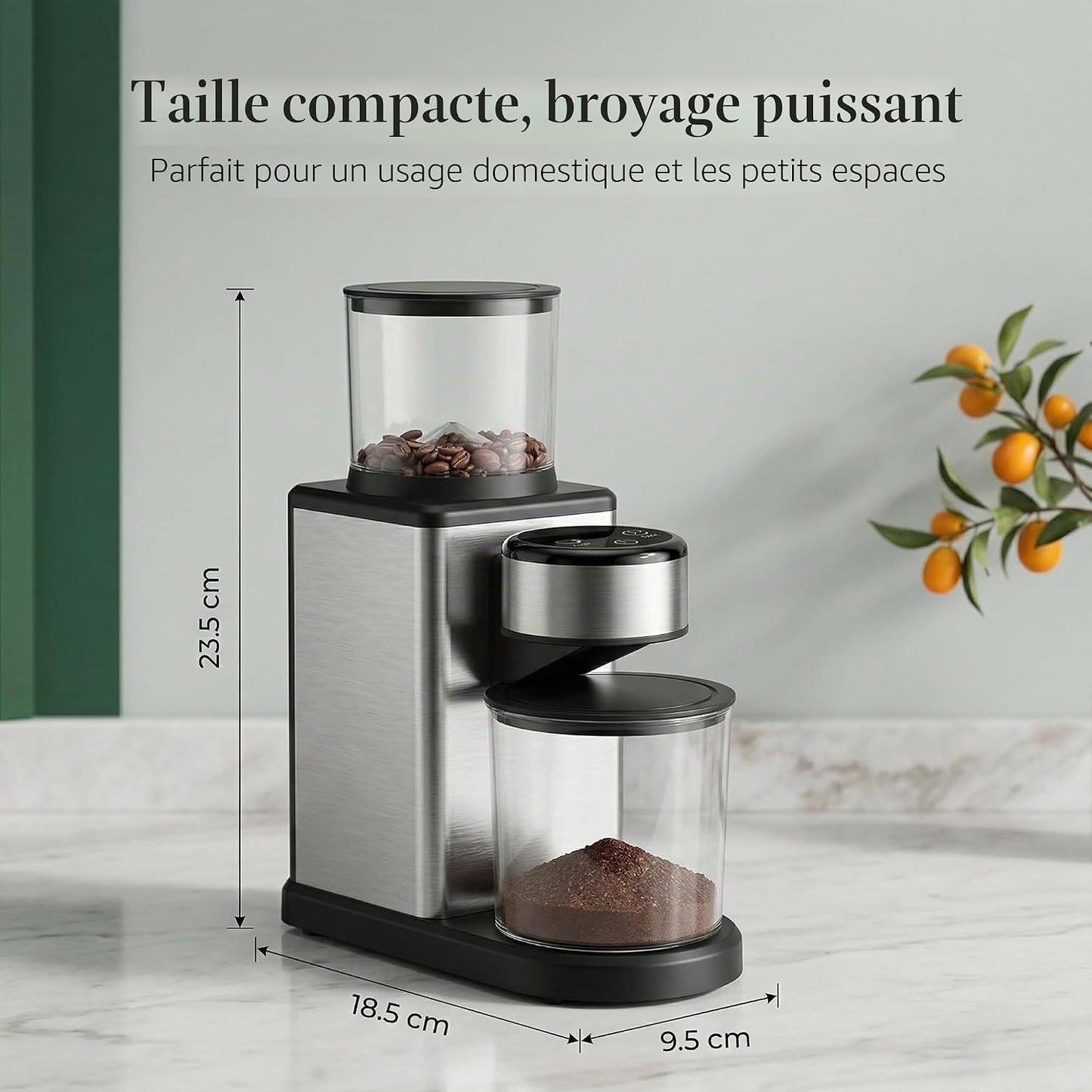 Moulin À Café Électrique Avec Broyeur Conique, 25 Degrés De Broyage, Pour Expresso, Filtre Et Moka, Moulin À Café Silencieux Avec 2 À 12 Tasses, Broyeur En Acier Inoxydable, Affichage LED