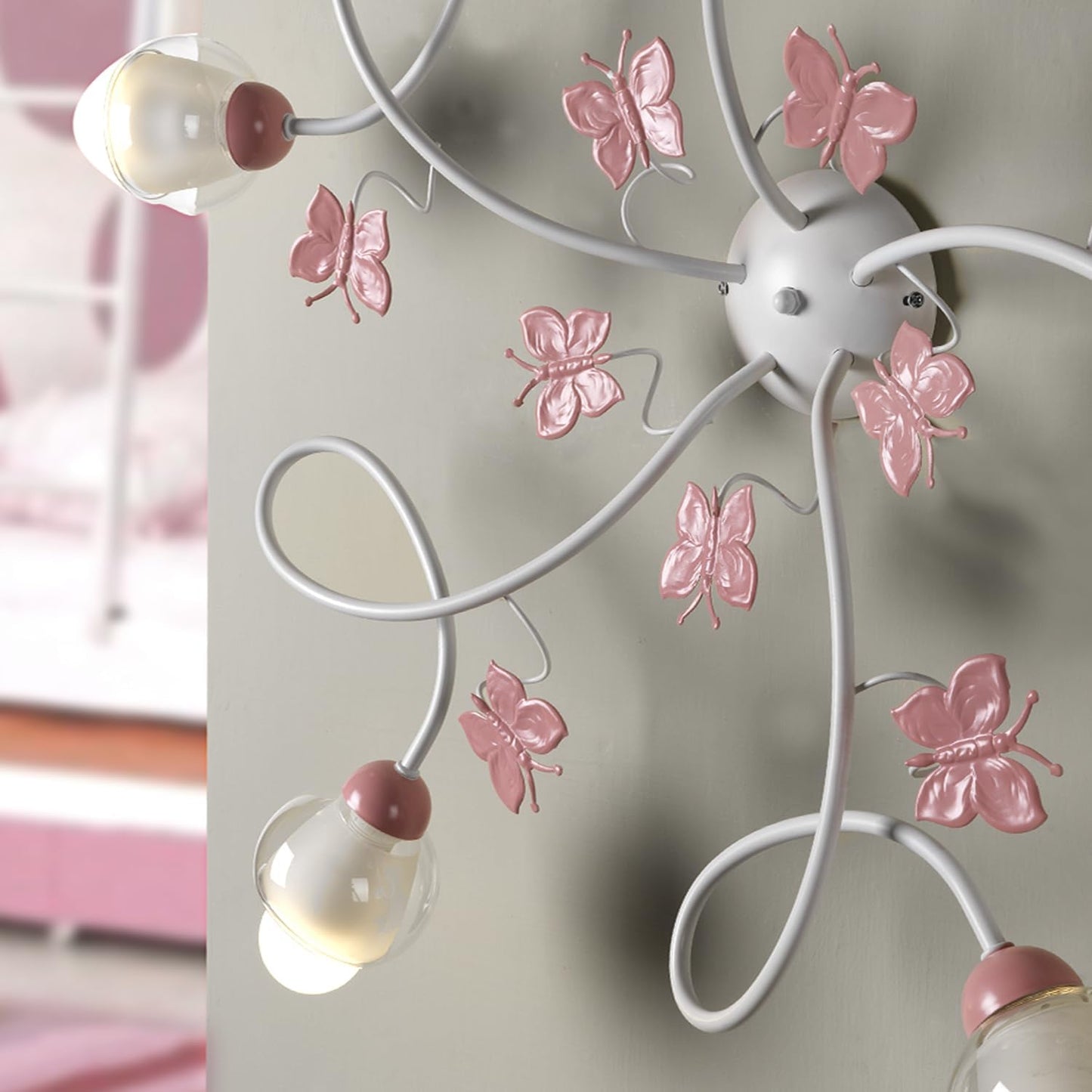 4924/PL5 Plafonnier, Métal Verre, Blanc/Rose, 5 Luci