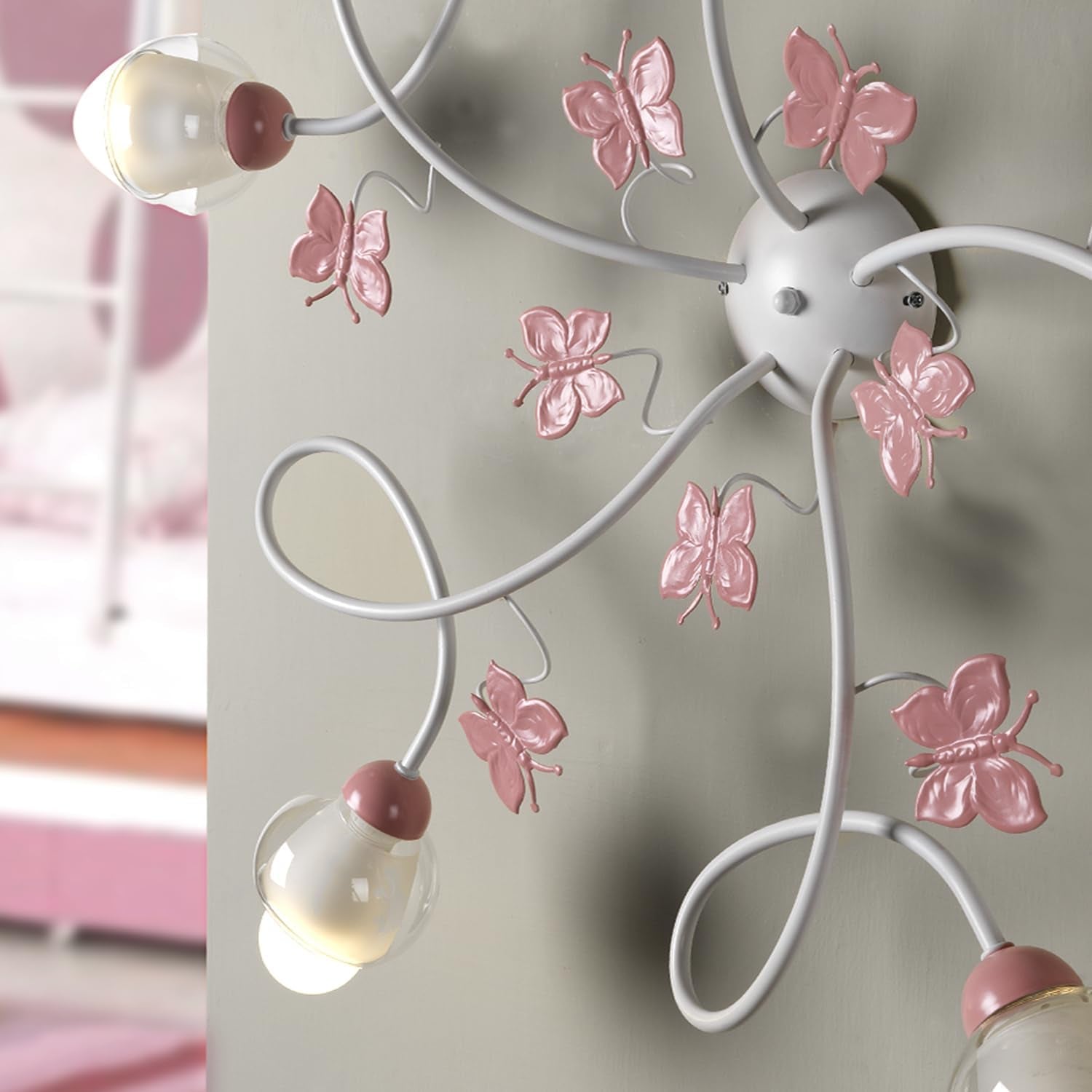 4924/PL5 Plafonnier, Métal Verre, Blanc/Rose, 5 Luci