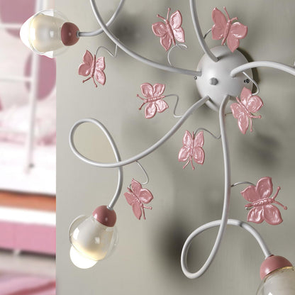 4924/PL5 Plafonnier, Métal Verre, Blanc/Rose, 5 Luci