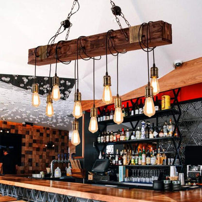 Lustre Industriel Suspension En Bois Élingue En Métal Rustique Poutre En Bois Marron Grand Îlot Linéaire Lampes Suspendues À La Main Ferme Luminaire Salon Chambre Cuisine Couloir Éclairage De Cuisine