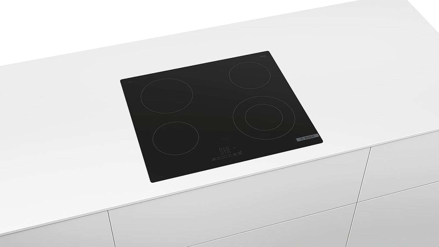 PKF611BB8E- Série 4,Table De Cuisson Vitrocéramique - 4 Foyers - 60 Cm - Puissance 6600 W - Noir & BFL520MS0 Série 4 - Micro-Ondes Intégrable, 60 X 38 Cm, 21 Litres, Inox