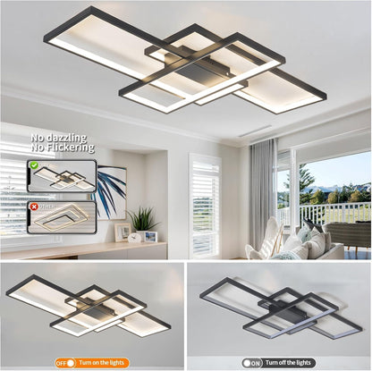 Plafond LED Salon Simple Plafonnier Contemporain Atmospheric Plafond Rectangulaire Lampe Chambre En Aluminium Acrylique Projecteur Gradation Continue Avec Télécommande,Noir,L80Cm | Plafonnier Rectangulaire 2700 K-7000 K Avec Télécommande, Fonction Mémoire, Pour Chambre À Coucher, Cuisine, Noir, IRC 90+