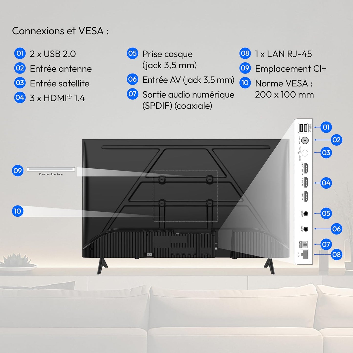 Téléviseur Full HD 100,3 Cm (40 Pouces) (Smart TV, HDR, VIDAA Store, Prime Video, Disney+, DAZN, Paramount+, Hbbtv, PVR, Triple Tuner HD, MD 840102)