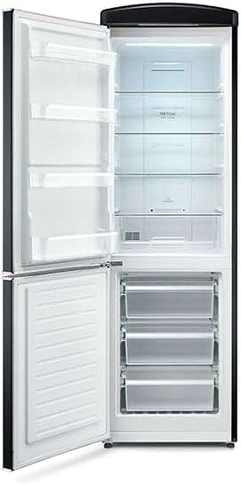 Réfrigérateur Congélateur Combiné Total Nofrost, Pose Libre, Largeur 60 Cm, 315 L, Classe E, Veggibox Inclus, Rétro, Noir, RKG 888