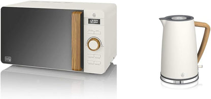 Nordic Micro-Ondes Numérique 20 L, 6 Niveaux De Fonctionnement, 800 W Puissance & Nordic Bouilloire Électrique Ultra Rapide Sans Fil Design Moderne 1,7 L 2200 W Poignée Effet Bois Blanc