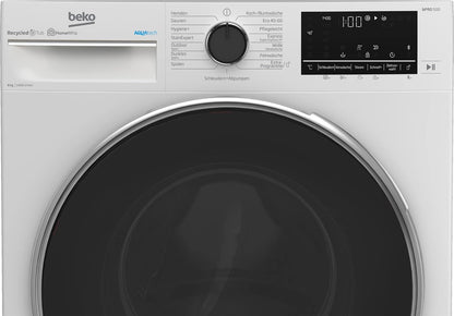 Beko B5WFU58418W Machine À Laver Automatique Avec Indicateur De Temps Restant Et Essorage 8Kg 1400 Tr/Min Bluetooth Fonction Vapeur Hygiénique + Hypoallergénique Lavage Rapide Avec Aquatech Blanc
