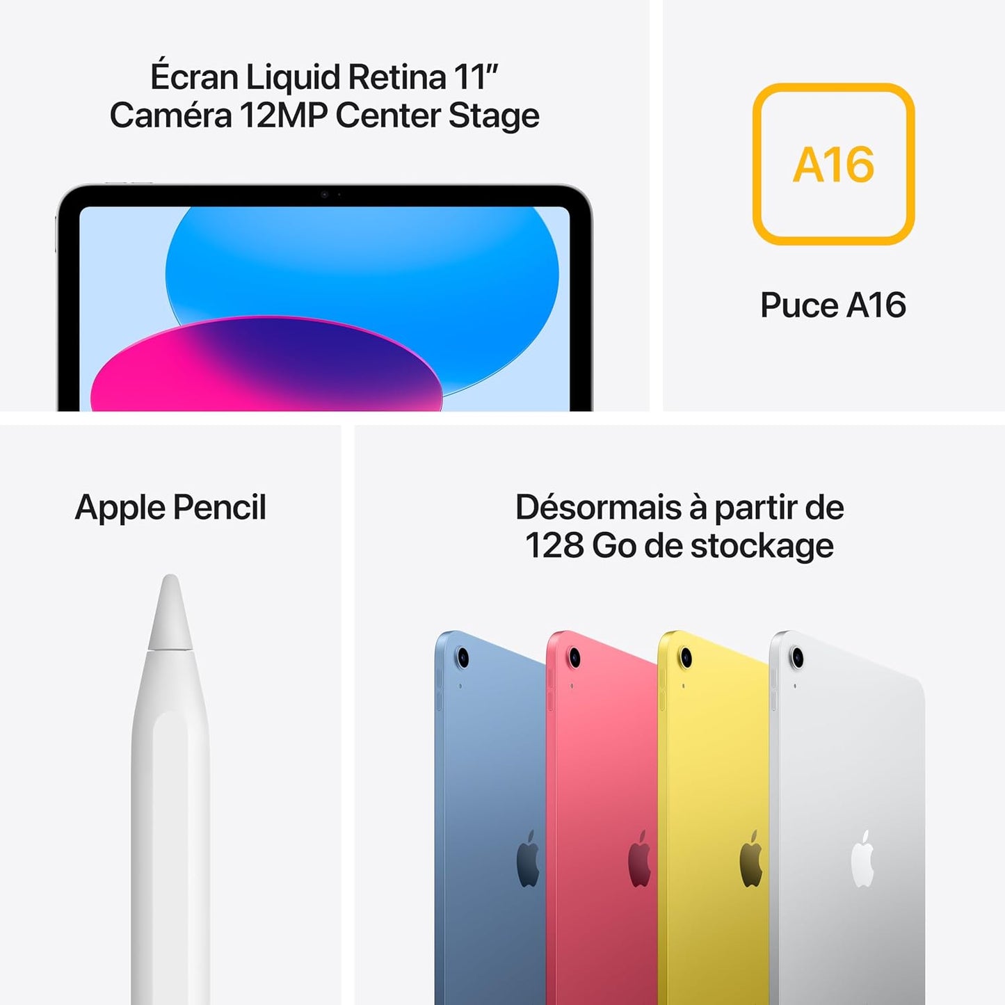 Ipad Avec Puce A16 : Écran Liquid Retina 11 Pouces, 128 Go, Wi-Fi 6, Caméras Avant/Arrière 12 Mpx, Touch ID, Autonomie D’Une Journée – Bleu