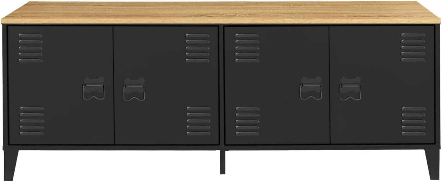 - Buffet Bas Ester 140 Cm Métal Noir Design Industriel | Plan De Travail H.83 Cm, 4 Portes, Plateau Bois