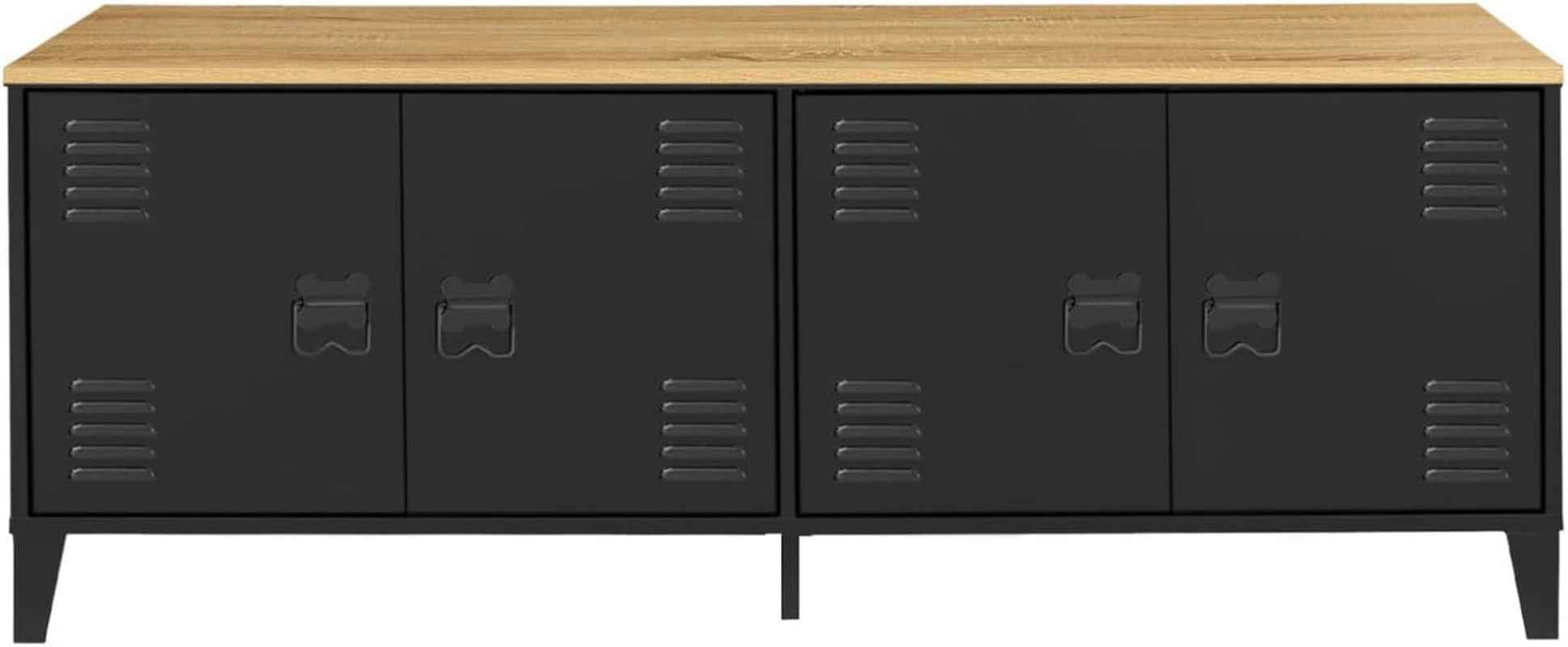 - Buffet Bas Ester 140 Cm Métal Noir Design Industriel | Plan De Travail H.83 Cm, 4 Portes, Plateau Bois