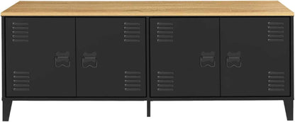 - Buffet Bas Ester 140 Cm Métal Noir Design Industriel | Plan De Travail H.83 Cm, 4 Portes, Plateau Bois