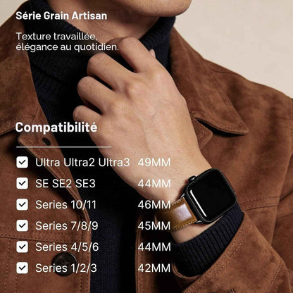 Bracelet En Cuir Véritable Pour Apple Watch 49/46/44/45Mm | Compatible Avec Iwatch Ultra3/2/1 SE3/2/1 Série 11/10/9/8/7/6/5/4 Pour Homme Femme, Marron+Boucle Noir
