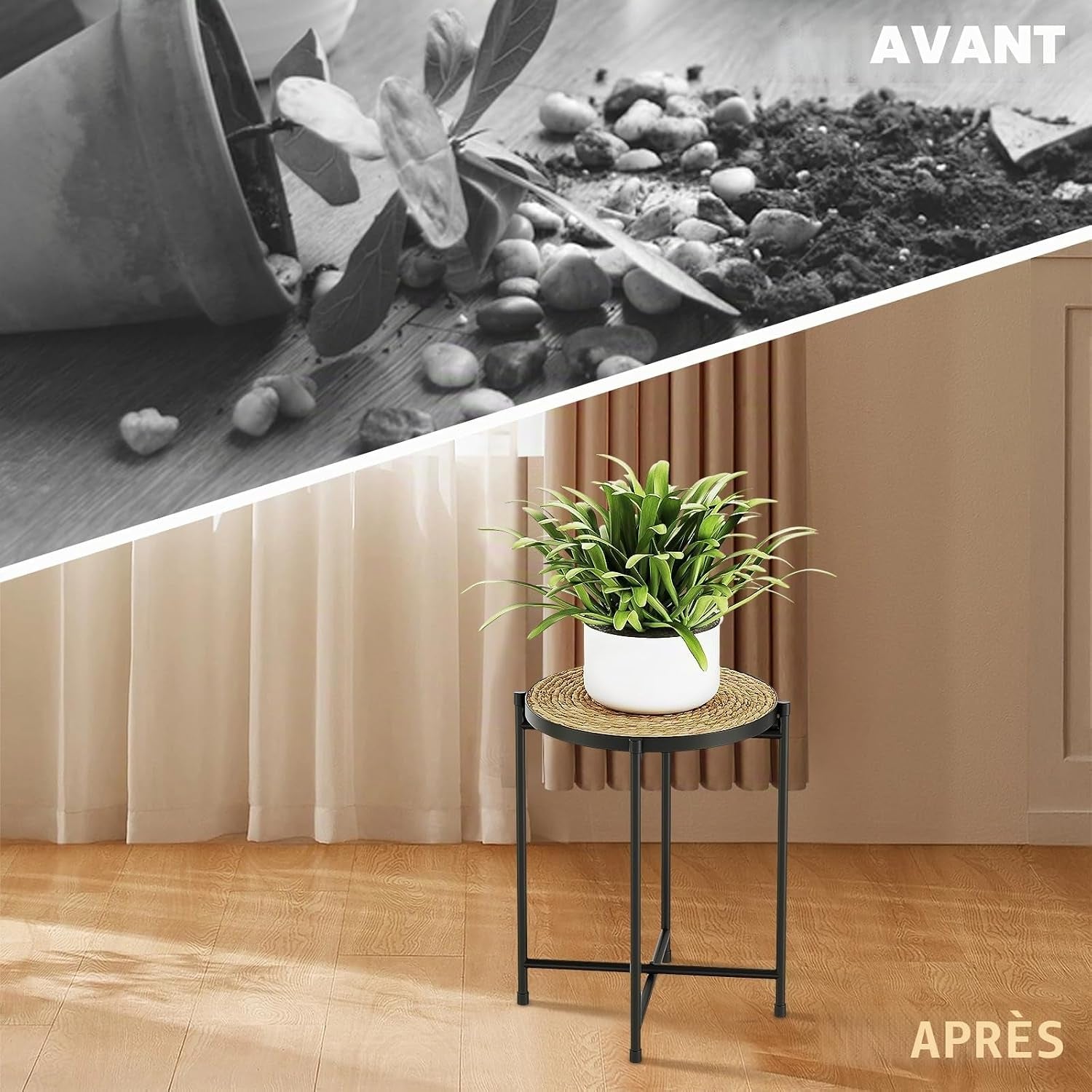Support Rond Pour Plantes D'Extérieur - Tabouret Pour Plantes - Support De Fleurs - En Métal Noir - Banc De Fleurs - Pour Salon - Petite Table D'Appoint - Petite Table Basse - Décoration De