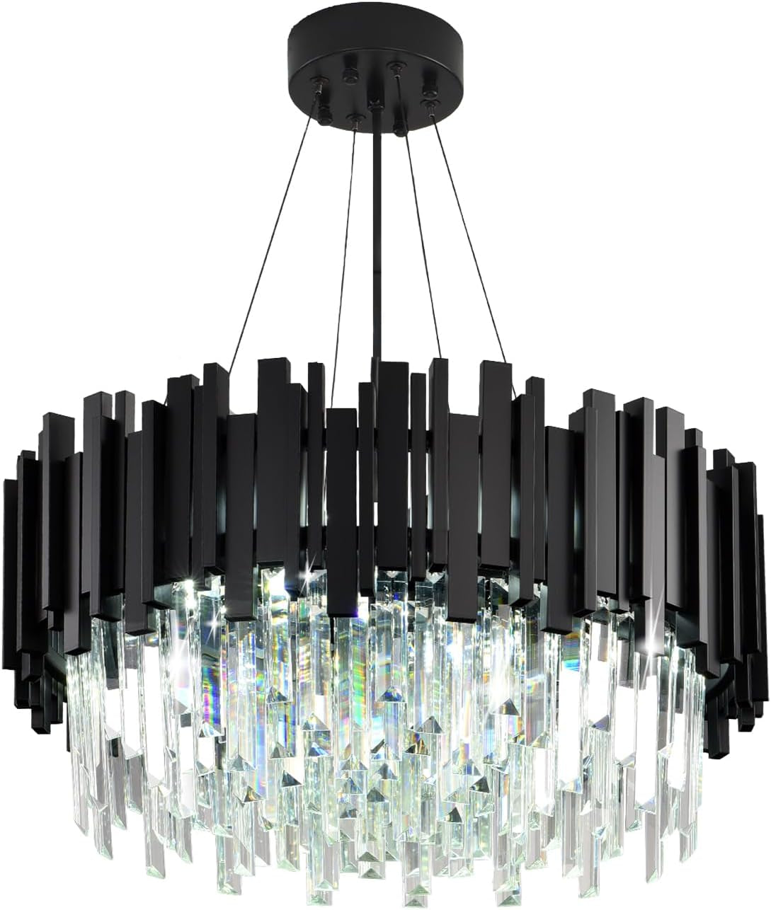 Lustre En Cristal Moderne,2 En 1 Chandelier En Cristal Moderne Pendentif En Or,9Xe14 Lampe À Pendentif En Cristal Rond Pour Salle À Manger, Cuisine, Salon, Chambre, Couloir(55 * 55 Cm,Noir)