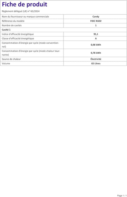 Four Encastrable Émail Lisse FIDC N502 Idéa, 65 Litres, Minuteur