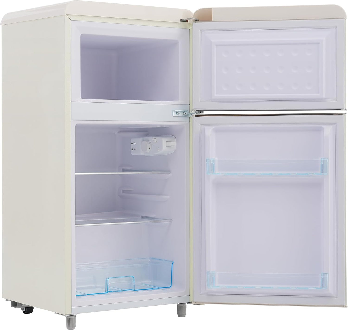 Réfrigérateur Rétro À Double Porte, 72 Litres, Avec Compartiment Congélateur De 21 Litres, 120 Kwh/An, Éclairage LED - Blanc