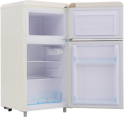 Réfrigérateur Rétro À Double Porte, 72 Litres, Avec Compartiment Congélateur De 21 Litres, 120 Kwh/An, Éclairage LED - Blanc