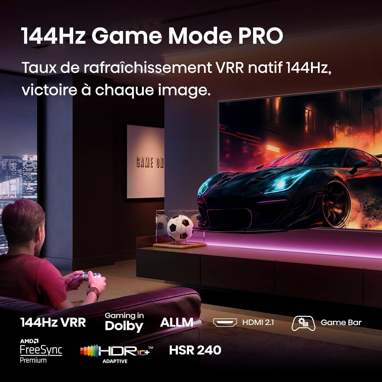 Hisense 55E7Q Pro TV QLED 4K 55" (139 Cm) - Série E7 Pro - 144Hz (HSR 240Hz), Dolby Vision IQ & Atmos, Mode Jeu Pro, AMD Freesync Premium, Smart TV VIDAA, Alexa & Airplay 2