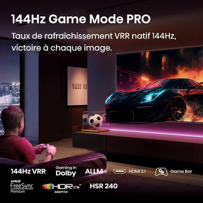 Hisense 55E7Q Pro TV QLED 4K 55" (139 Cm) - Série E7 Pro - 144Hz (HSR 240Hz), Dolby Vision IQ & Atmos, Mode Jeu Pro, AMD Freesync Premium, Smart TV VIDAA, Alexa & Airplay 2