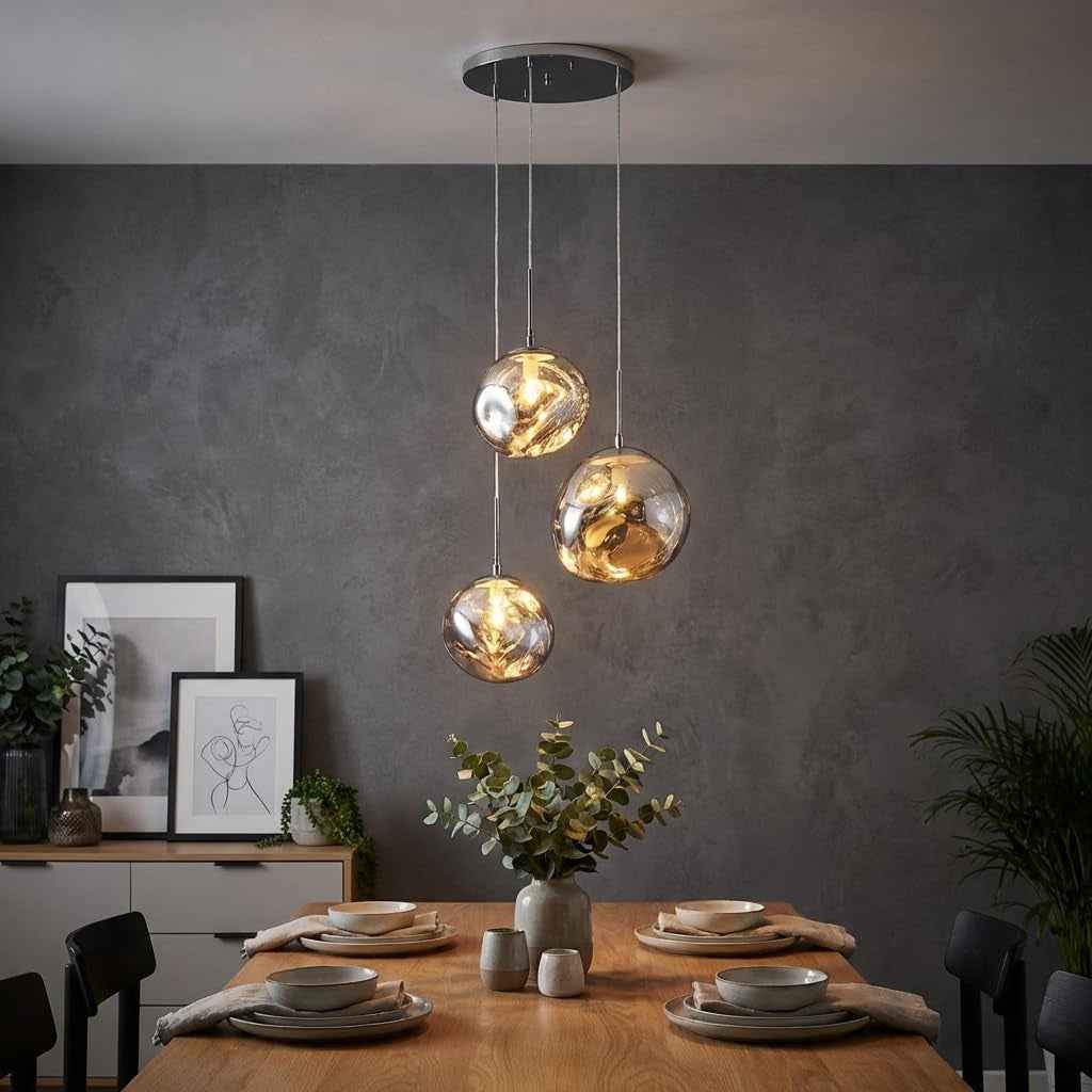 BARCELONA LED Lustre Suspendu Triple En Cristal Moderne "KADNIS" - 3 Lumières E27, Design Style Vintage/Industriel/Scandinave/Rustique, Pour Salon, Chambre D'Ado, Bureau Ou Entrée, Chrome