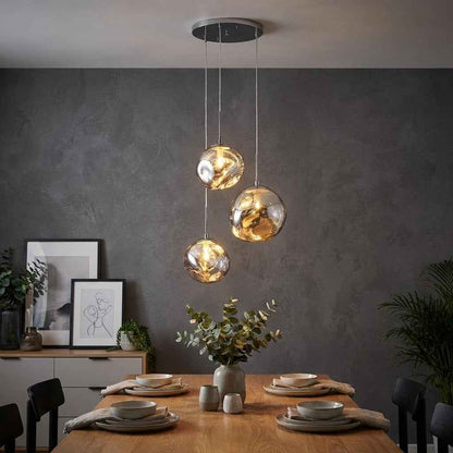 BARCELONA LED Lustre Suspendu Triple En Cristal Moderne "KADNIS" - 3 Lumières E27, Design Style Vintage/Industriel/Scandinave/Rustique, Pour Salon, Chambre D'Ado, Bureau Ou Entrée, Chrome